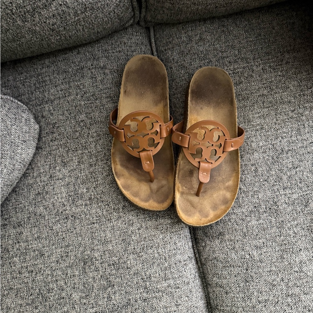 Tory Burch Brown Leather Miller Thong Sandals